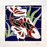 Mosaïque Carpe Koï - verre vitrail - 20x20cm