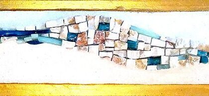 Mosaïque Linéaire bleu turquoise - minéraux, verre, aluminium, smalts 32x7cm